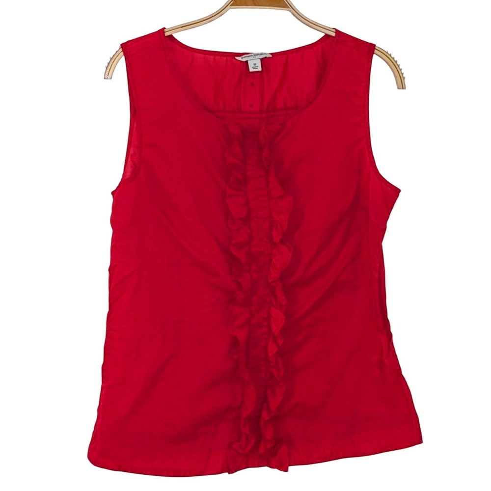 Banana Republic Red Ruffle Smocked Front Sleeveless Cotton Blouse Top Womens 10